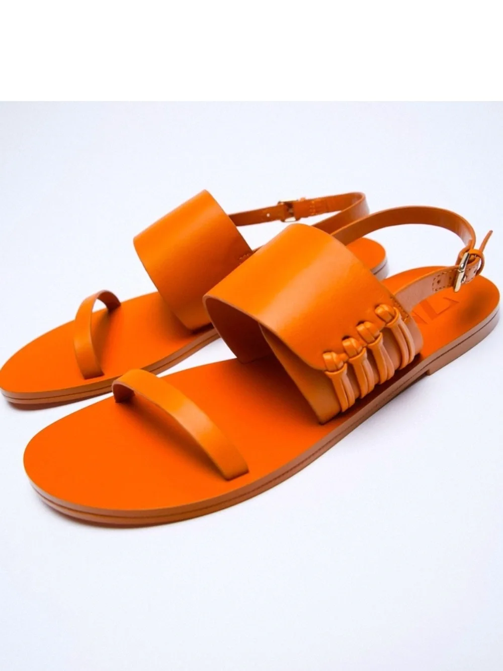 Zara Hermes Orange Knotted leather Flat Sandals